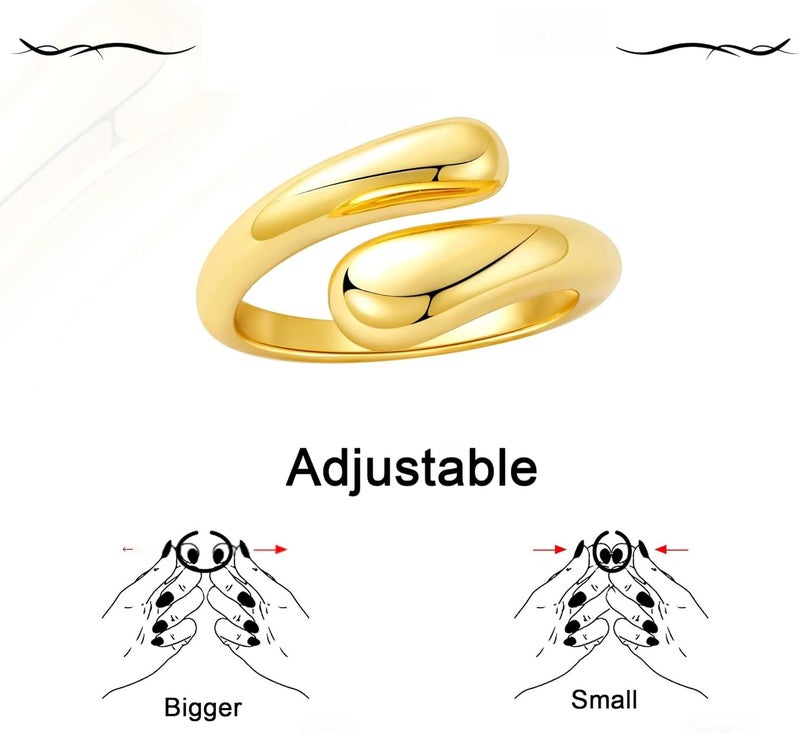 AiTURE Chunky Rings For Women, Gold Silver Thumb Ring Asymmetrical Wavy Curve Ring Adjustable Non Tarnish Dainty Stainless Steel New Year Anniversary Birthday Jewelry Gift - Image 5
